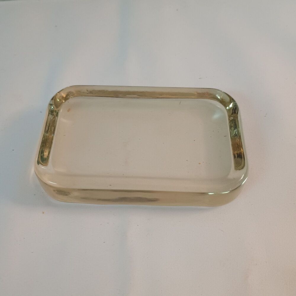 Vintage Amber Glass  Stamp Moistener Sponge Holder Trinket Dish 4in X 2.5in